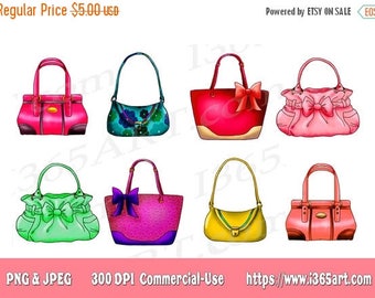 50% OFF Handbag Clipart, Purse Clipart, Clip art, Designer Bags, Fashion, Scrapbooking, Party Invitations, Graphics, PNG JPEG, Download