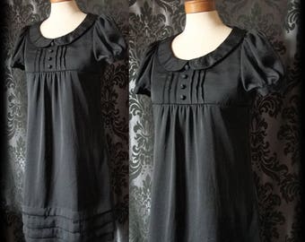 Gothic Black Button Peter Pan Collar LIFE OF SHADOWS Tea Dress 10 12 Victorian