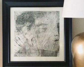 Framed Black and White Letterpress Print / Sketch of a man