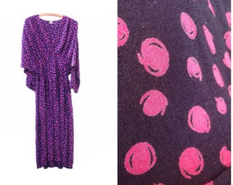 80s Spotty Dress - Batwing - Medium Large