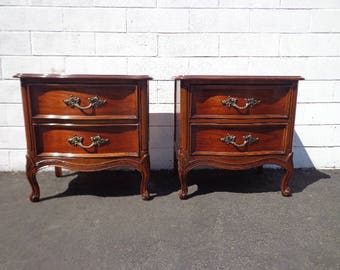 2 Nightstands French Provincial Pair of Tables Bedside Vintage Thomasville Shabby Chic Bedroom Storage Hollywood Regency CUSTOM PAINT AVAIL