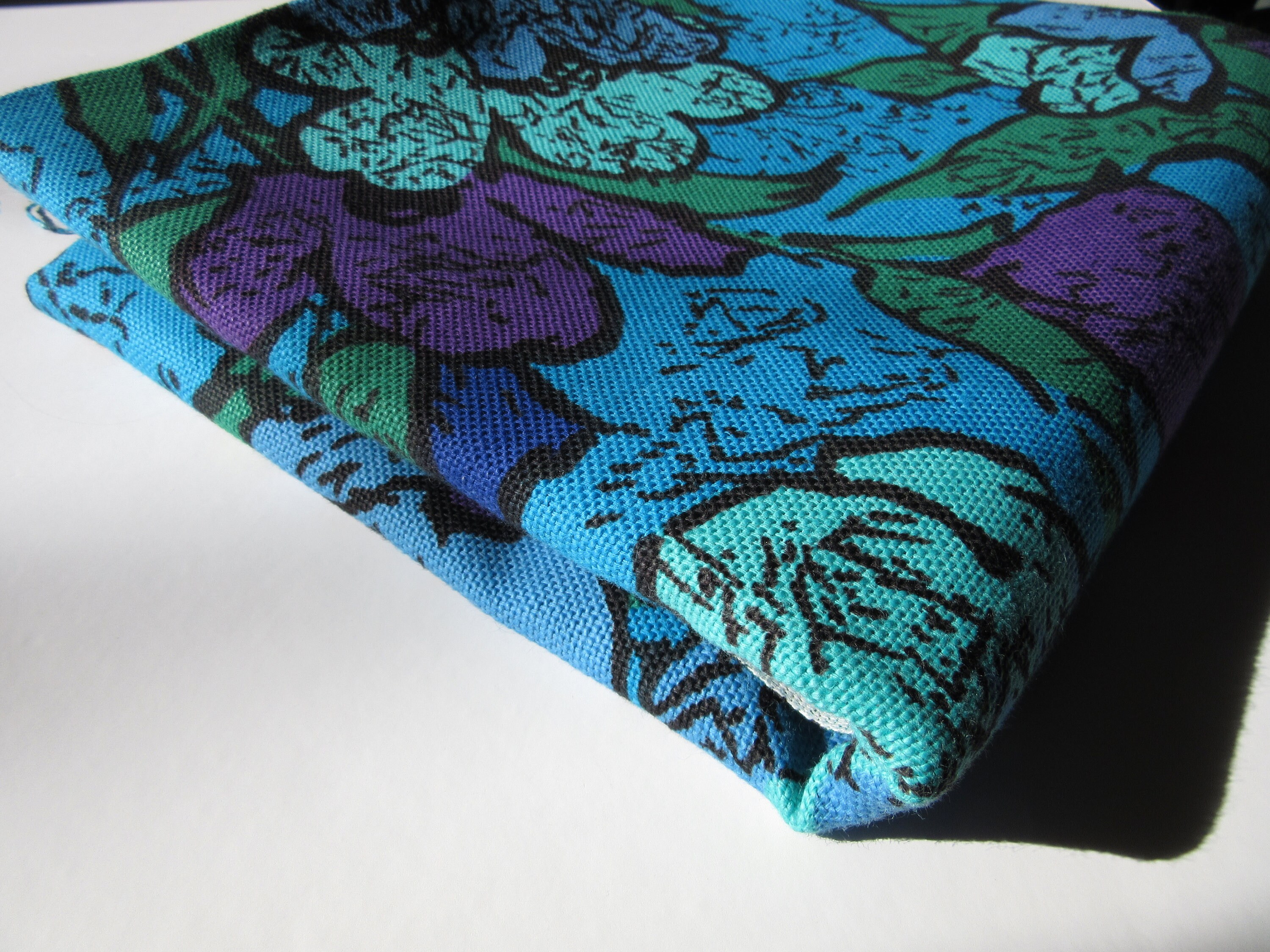 fabric / deep blue and purple floral / 2 yards from GingerMoonVintage ...