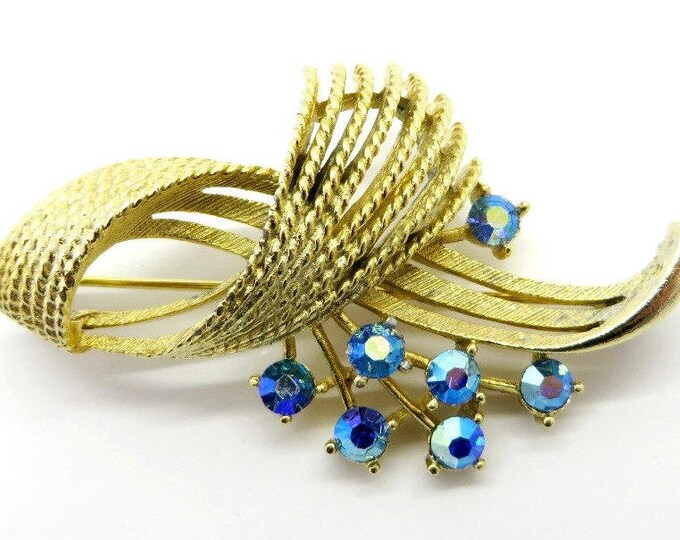 Lisner AB Rhinestone Brooch, Vintage Designer Signed Gold Tone Costume Jewelry Gift Idea