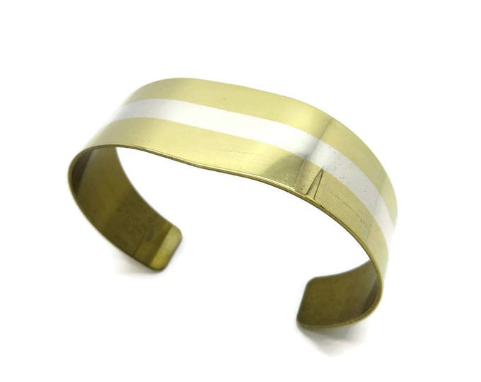 Sterling Inlay Cuff, Vintage Lillian Vernon Goldtone Cuff, Sterling Silver Inlay Bracelet, Gift for Her