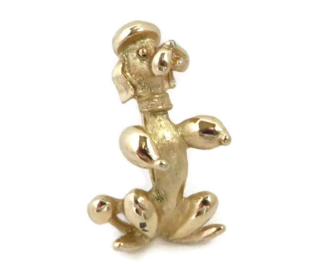 Poodle Brooch, Sarah Coventry Pin, Vintage French Poodle Pin, Gold Tone 1960s Begging Dog Pin, Gift for Her