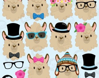 Llama Heads Clip Art, Llama clipart, Alpaca clipart for scrapbooking, Cupcake Toppers, Paper Crafts, AMB-1986