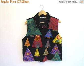 ON SALE Christmas Tree Ugly Vest Black Velvet Waistcoat Party Extra Large Size
