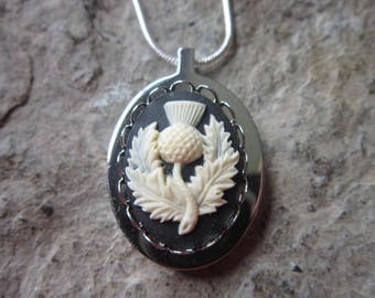 Scottish Thistle Cameo Stainless Steel Urn Necklace - Ashes -Locket of Hair - Memorial - Urn - Scotland