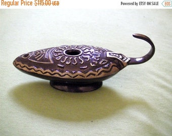 ON SALE Antique oil lamp,aladdin lamp,isareli oil lamp,1960's genie lamp,holy-land menorah,rare aladdin lamp,psalm