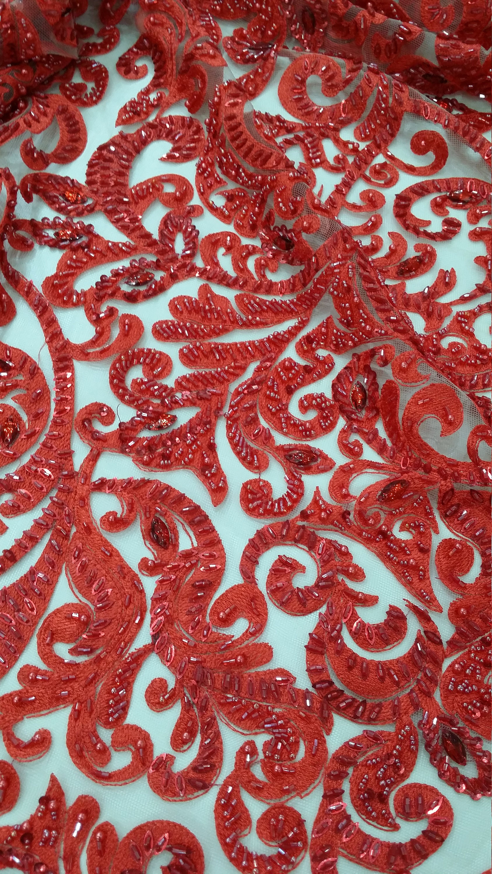 Red Lace fabric by the yard, French Lace, Alencon Lace, Bridal lace ...