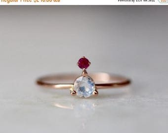ON SALE 14K Moonstone Ruby Ring, Rainbow Moonstone, Blue Moonstone, Mixed Stone Ring, Floating Stone, Rose Gold, Yellow Gold, Solid Gold
