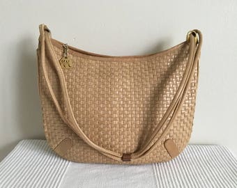Vintage Morris Moskowitz Brown Woven Leather Shoulder Bag Purse