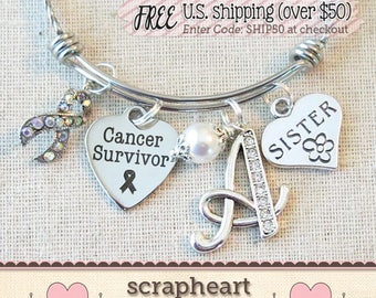 CANCER SURVIVOR Gift, My Sister is a Survivor Bracelet, Recovery Get Well Survivor Gift, Cancer Ribbon Jewelry, Cancer Awareness Jewelry -00