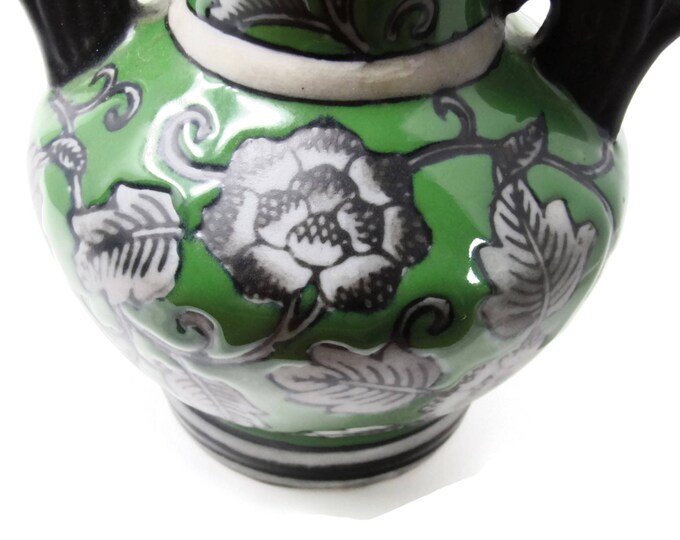 Vintage China Blue Seymour Mann Vase - Green Black White Floral Pattern - 1980's Home Decor - Art Deco Cherry Blossoms Collectible - Japan