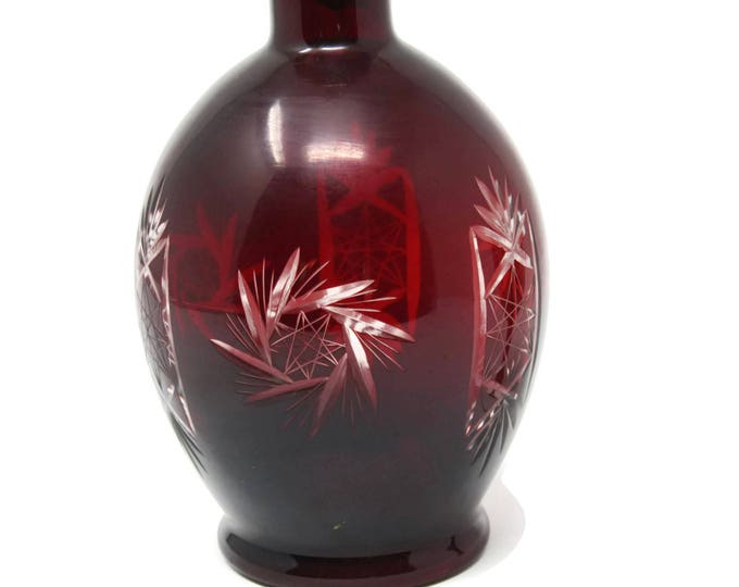 Antique Ruby Red Bohemian Glass Decanter / Art Nouveau Cut to Clear Fine Crystal / Czech Wine Spirits Boho Home Decor / Cordial Set Mom Teen