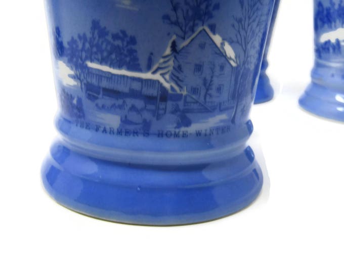 Currier and Ives The Old Homestead Mug Set - Blue Decorative Mugs - Coffee Tea Cups - Housewares Collectable Home Decor Cottage Chic Mom