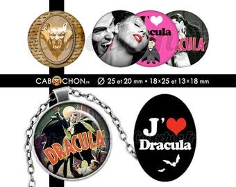 Dracula • 60 Images digitales RONDES 25 20 mm OVALES 18x25 13x18 mm squelette corbeau citrouille poison orange crane mort araignée horreur