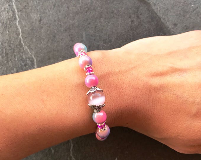 Multitone pink bracelet, Iris pink bracelet, blue pink bracelet,, stretching pink bracelet, blue pink bracelet, Colorful pink bracelet