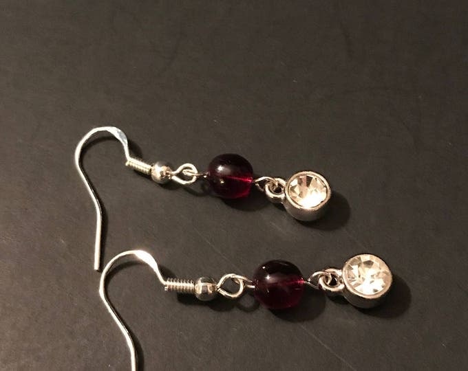 Energizing earrings, garnet earrings, garnet shiny earrings, marron earrings, wine earrings, dark red earrings