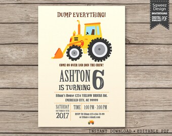Construction Birthday Invitation, Construction Party, Construction Birthday, Construction Invitation, Boys Construction - JPEG & PDF File