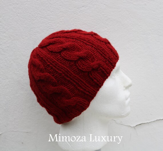 Deep Red Men's Beanie hat, Hand Knitted Hat in deep red beanie hat cap, knitted men's, women's beanie hat, winter beanie, red ski hat