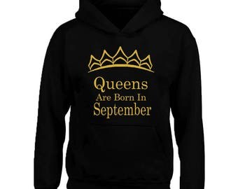 Tiara - Queens Are Born In SEPTEMBER HOODIE Sweatshirt Best Birthday GOLD Logo Queen Hoodie Sweater