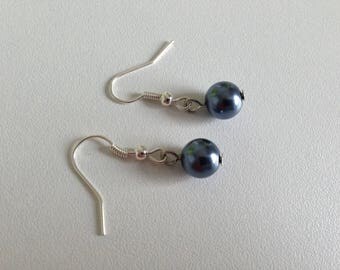 Wedding earrings charcoal grey pearls