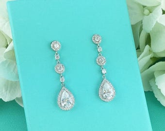 SALE Ends Monday Wedding earrings, bridal earrings, tear drop pear cubic zirconia earrings dangle earring, bridesmaid earrings Jewelry 27301