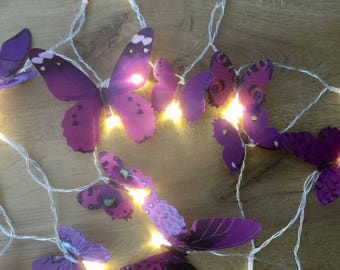 Purple butterfly fairy lights - led lights 20 led fairy lights - Purple butterfly string lights