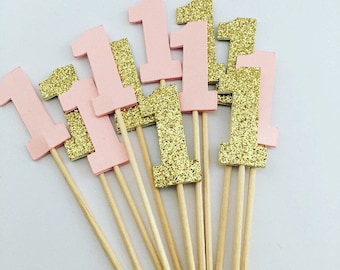 Pink And Gold First Birthday Cake Toppers 1 Cake Topper Pink And Gold Number One Cupcake Toppers Pink And Gold First Birthday Ideas Girl
