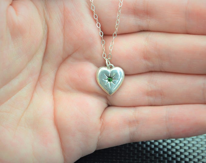 Silver Heart Necklace, Mothers Necklace, Emerald Necklace, Dainty Heart Necklace, Mothers Emerald Necklace, May Necklace, Emerald Birthstone Silver Heart Necklace, Mothers Necklace, Emerald Necklace, Dainty Heart Necklace, Mothers Emerald Necklace, May Necklace, Emerald Birthstone