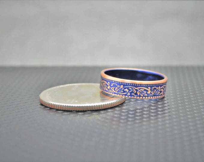 Blue Wreath Coin Ring, India-British Coin, Blue Ring, Coin Ring, Bronze Ring,Unique BoHo Ring,Dainty Ring,Women's Coin Ring,8th Anniversary