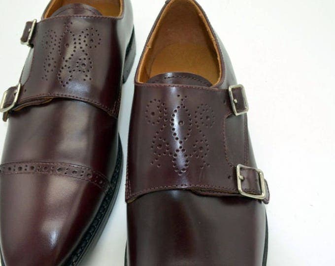Handmade Goodyear Welted Men's Monk-Strap Dress Shoes,Vintage Pattern