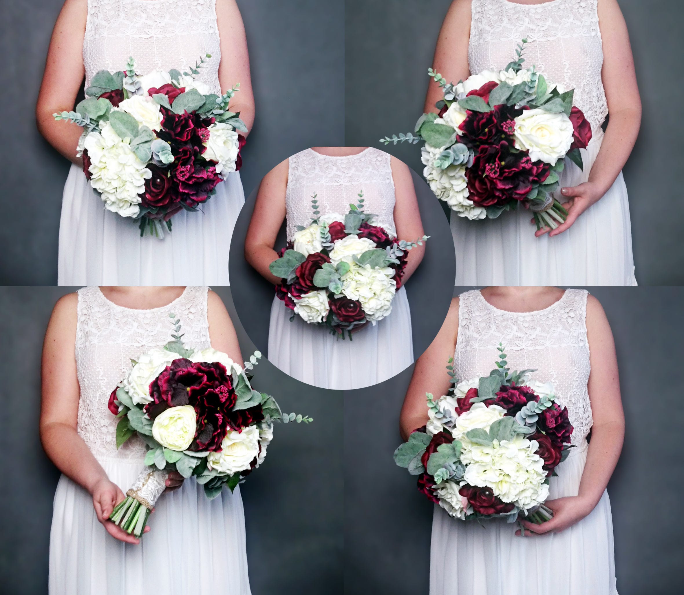 Large iweddingi bouquet realistic silk flowers burgundy 