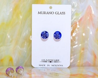 Murano Glass Stud Earrings Millefiori Silver 925