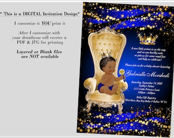 Baby shower invitation, Royal Baby Shower Invitations, Prince Baby Shower Invitations, Blue Baby Shower Invitations, Blue and Gold,
