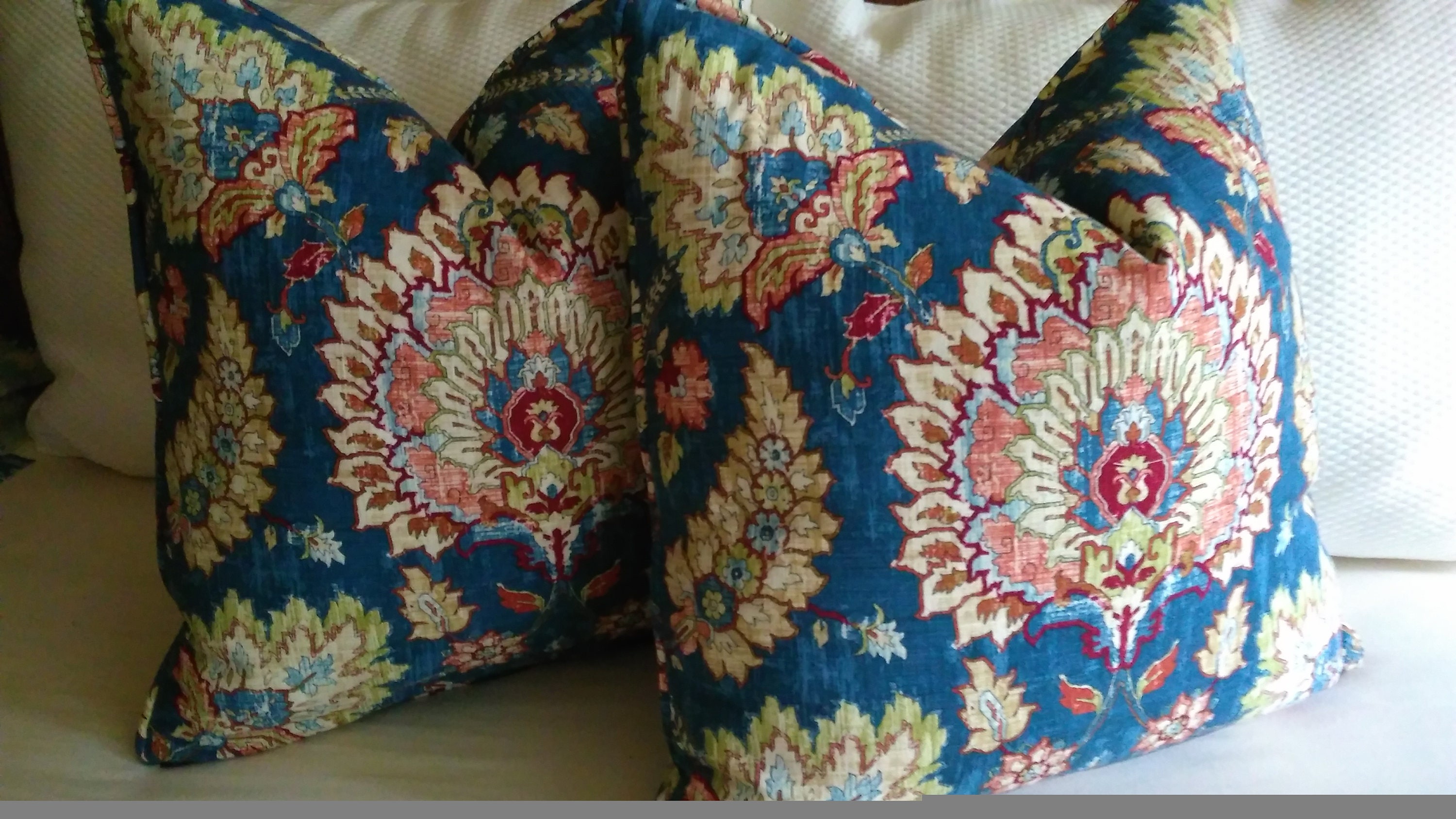 Blue Floral Euro Sham Pillow Cover Knife Edge or Welt 24x24