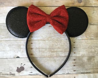Red Minnie Ears - Red Bow Minnie Ears - Disney Ears Headband - Kids Minnie Ears - Baby Disney Ears - Minnie Mouse Ears Baby