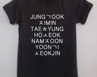 BTS K-pop Bangtan boys Name tshirt unisex korea pop
