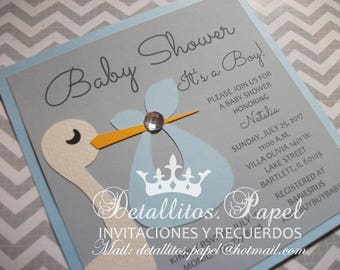 Baby shower Invitation, Stork invitation boy, Baby shower Invitations, Stork Baby shower invitations Baby Shower 50