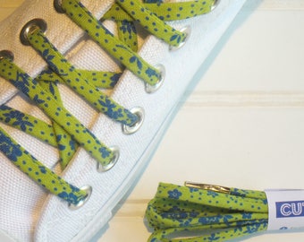 Green Navy Shoelaces, Flat shoe laces, made from cotton fabric, great stocking stuffer or 2nd anniversary gift, perfect on converse or vans