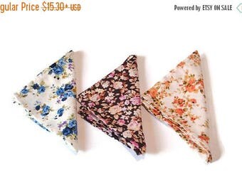 15% off christmas gift husband gift set of 3 floral pocket squares brown pocket square white blue pocket square white orange pocket square m