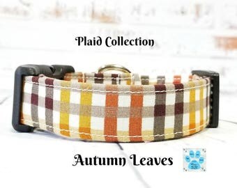Autumn Plaid Dog Collar, Fall Dog Collar, Holiday Dog Collar, Dog Lovers Gift, Adjustable Dog Collar, Pet Collar, New Pet gift