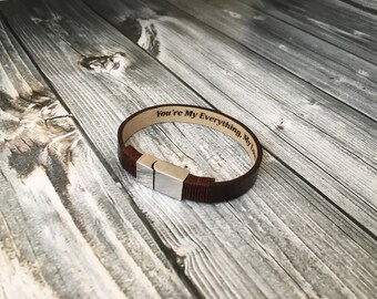 Personalized Hidden Message Bracelet, Personalized bracelet Leather. Mens Bracelet Womens Bracelet, Custom Secret Message Metal