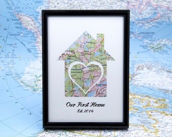 Our First Home Map, Realtor Gifts, 1st Home Gift Ideas, Wife Map Gift, 1st Anniversary Map, Housewarming Gift, New Home Map Gift for Couple