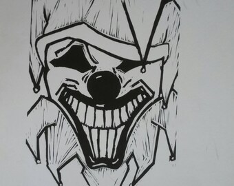 Clown Linoleum Block Print