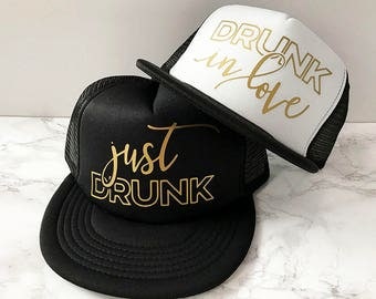 READY TO SHIP! Drunk In Love Hat + Just Drunk Hats | Bachelorette Hat | Bridesmaids Hats | Beyonce Bachelorette | Bridal Party Hats