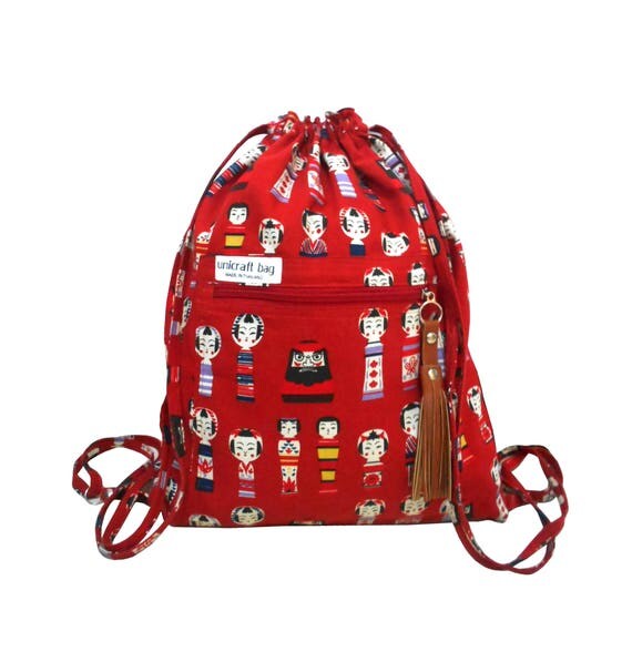 RED Colorful Japan drawstring bag/Backpack/Travel bag/Small