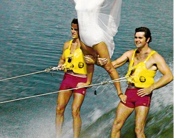 Vintage Water Skiing Couple Collectible Postcard Paper Ephemera Cypress Gardens Florida
