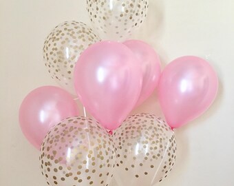 Rose Gold and Clear Gold Confetti Latex BalloonsFirst